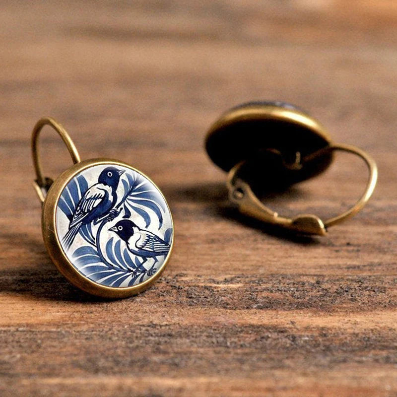 Blue Bird Bronze Earrings